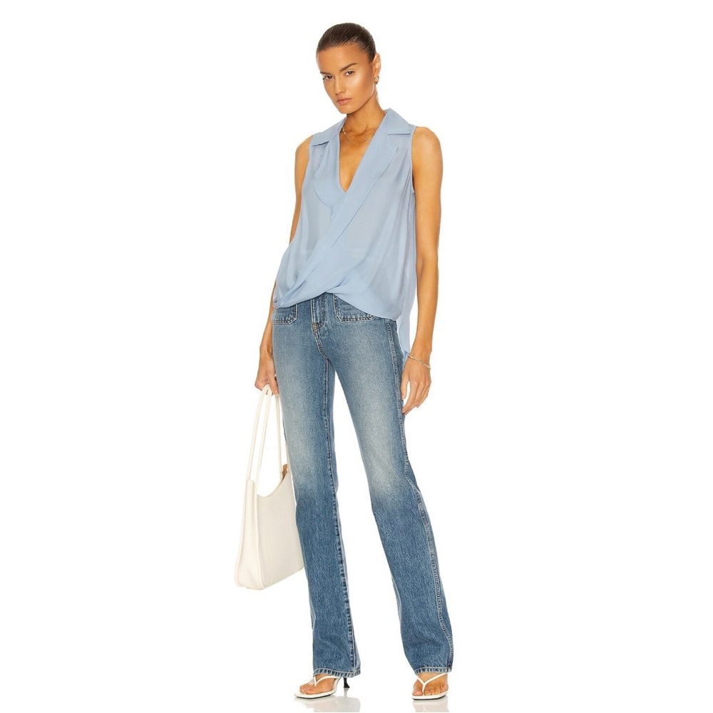 L’Agence Freja 100% Silk Draped Blouse Women’s Sleeveless Cote D’azure Blue Sz S - Picture 4 of 11